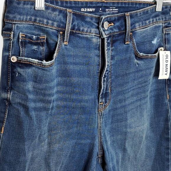 Old Navy Women's High-Waisted Distressed Pop Icon Skinny Jeans in Medium Indigo - Picture 3 of 9